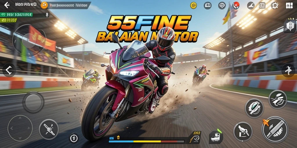 Gameplay seru 55FIVE dengan aksi balapan motor yang mendebarkan.