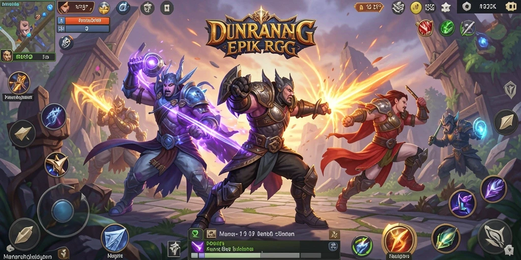 Screenshot gameplay F32 menampilkan pertempuran epik dalam dunia RPG.