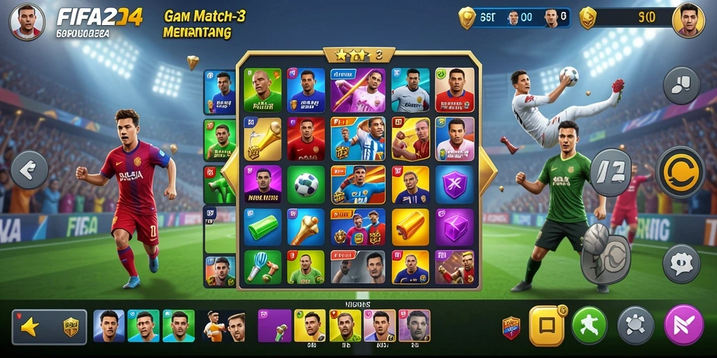 Tampilan gameplay FIFA234 yang seru dalam permainan Match-3.