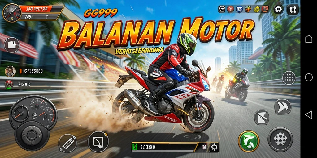 Screenshot utama GG999 menunjukkan aksi balapan motor yang mendebarkan.