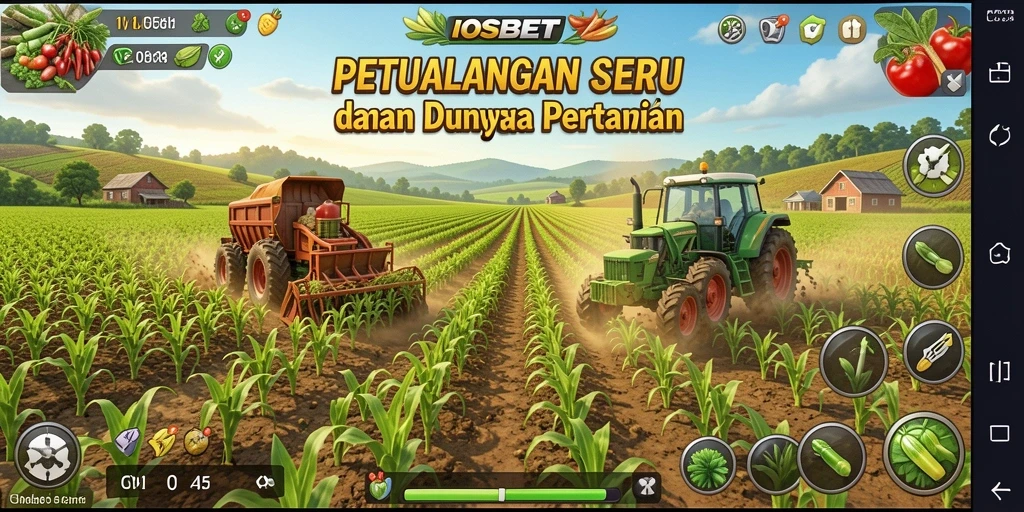 Tangkapan layar utama permainan IOSBET menampilkan lahan pertanian yang subur.