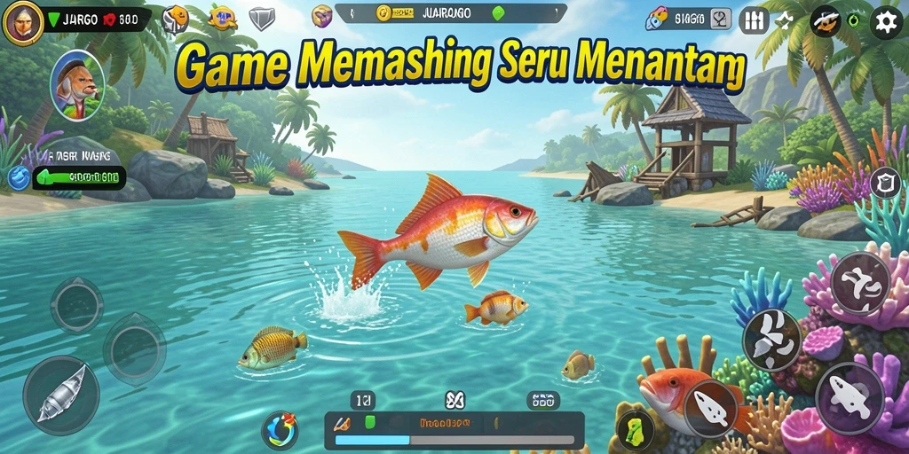 Screenshot JUARAGO yang menampilkan gameplay menarik saat memancing.