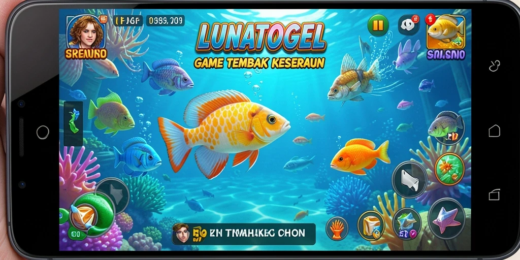 Tampilan gameplay seru di LUNATOGEL menembak ikan.