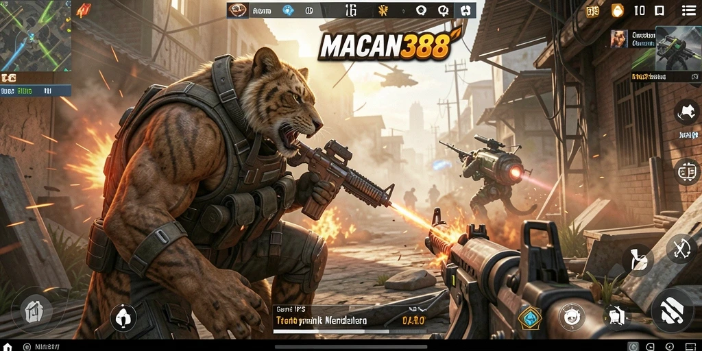 Screenshot gameplay <strong>MACAN388</strong> menampilkan aksi pertempuran yang mendebarkan.