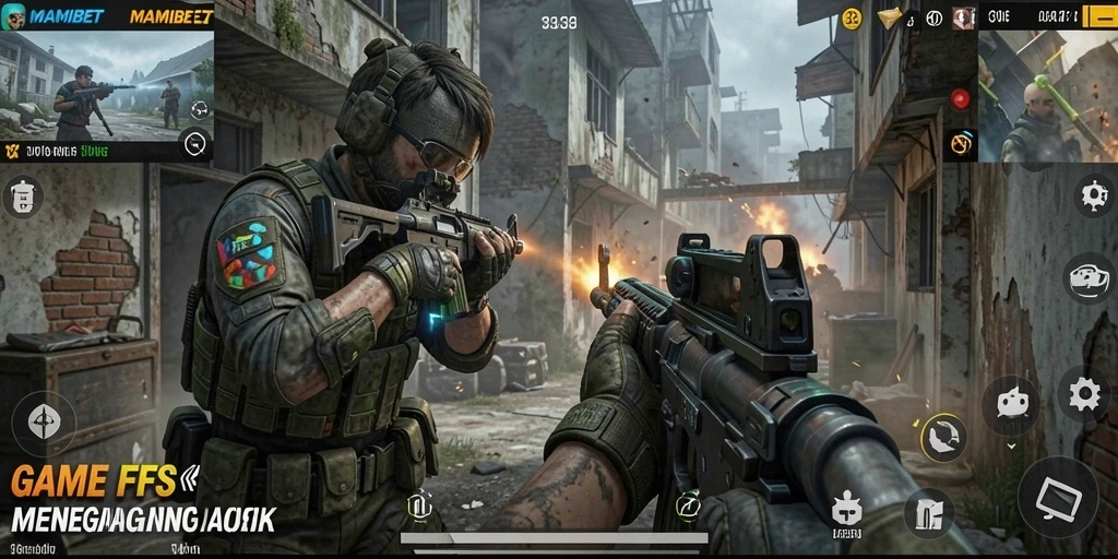 Screenshot gameplay MAMIBET yang menampilkan aksi tembak-menembak intens.