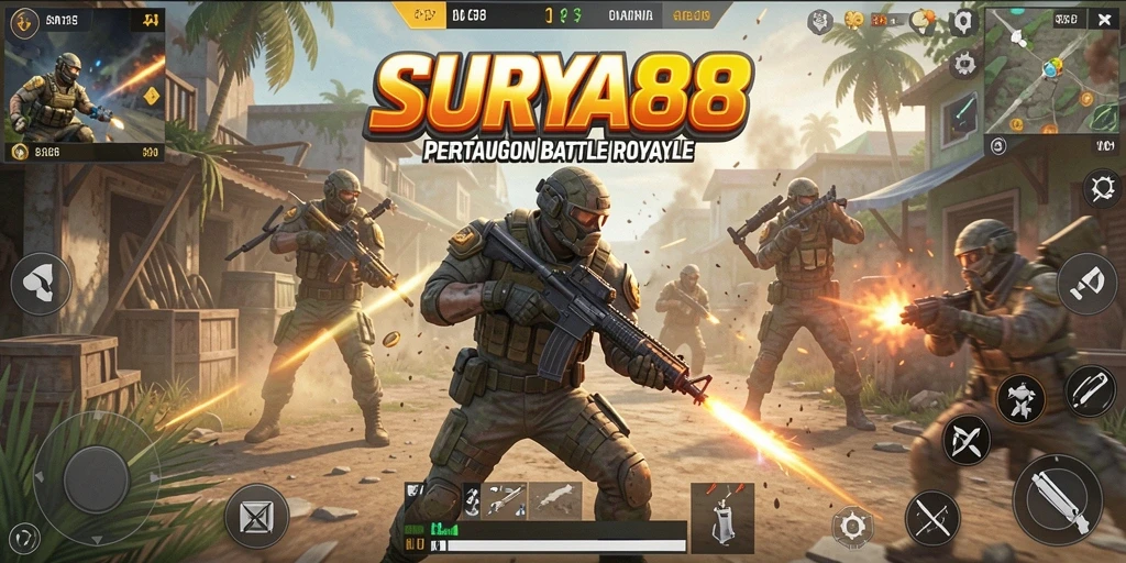 Gameplay seru dalam SURYA88, pertarungan Battle Royale nyata.