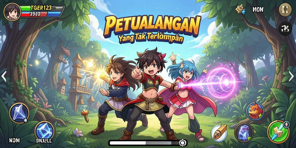 Tampilan gameplay TGER123 yang penuh aksi dan karakter Anime.