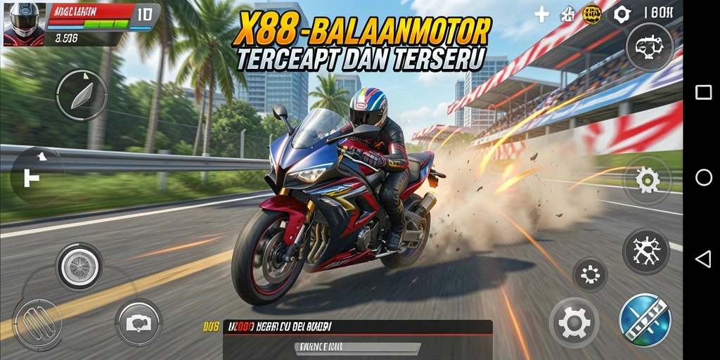 Tampilan gameplay seru balapan motor di X88.